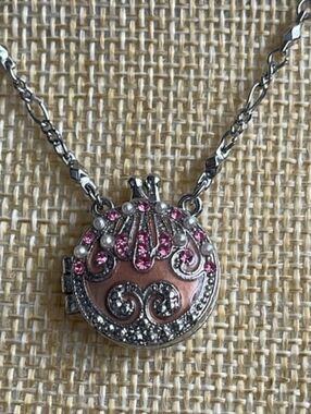 VCLM Round Silver-toned Locket Necklace on silver-tone chain (15” + 4” extender)